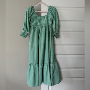 English factory green gingham midi dress